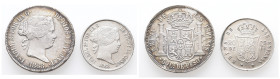 Philippinen, Isabella II. von Spanien 1833-1868, 20 und 50 Centimos 1868. 2 Stück. K/M 146 und 147. Kl. Randfehler, min. berieben, sehr schön
