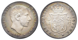 Philippinen, Alfonso XII. von Spanien 1874-1885, 20 Centimos 1880. 4,99 g. K/M 149. Hübsche Patina, kl. Kratzer, sehr schön