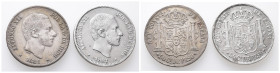 Philippinen, Alfonso XII. von Spanien 1874-1885, 50 Centimos 1881. 2 Stück. K/M 150. Rand bearbeitet (1x), sehr schön
