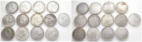 Philippinen, Alfonso XII. von Spanien 1874-1885, 50 Centimos 1882 und 1885. 13 Stück. K/M 150. Zum Teil kl. Randfehler. Sehr schön-vorzüglich