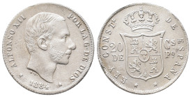 Philippinen, Alfonso XII. von Spanien 1874-1885, 20 Centimos 1884. 5,08 g. K/M 149. Kl. Randfehler, sehr schön