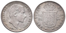 Philippinen, Alfonso XII. von Spanien 1874-1885, 20 Centimos 1884. 4,96 g. K/M 149. Kl. Kratzer, sehr schön