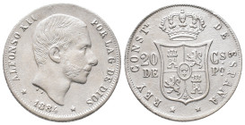 Philippinen, Alfonso XII. von Spanien 1874-1885, 20 Centimos 1884. 4,82 g. K/M 149. Kl. Kratzer, winz. Randfehler, sehr schön
