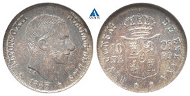 Philippinen, Alfonso XII. von Spanien 1874-1885, 10 Centimos 1885. K/M 148. Fast Stempelglanz
Im Plastikholder der ANACS mit der Bewertung MS 64 (1278...