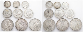 Philippinen, Alfonso XII. von Spanien 1874-1885, 10, 20 und 50 Centimos 1885. 9 Stück. K/M 148, 149 und 150. Vorzüglich, vorzüglich-Stempelglanz
