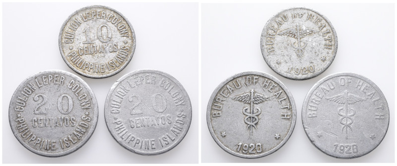 Philippinen, Culion Leper Kolonie, 10 und 20 Centavos 1920, Manila. 3 Stück. K/M...