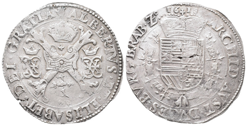 Belgien Brabant, Albert und Isabella 1598-1621, Patagon 1618, Antwerpen. 27,68 g...