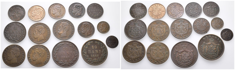 Rumänien, Carol I. 1866-1914, kl. Konvolut von 1, 2, 5, und 10 Bani. 15 Stück. F...