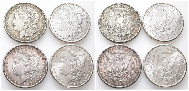 Vereinigte Staaten von Amerika (USA), Morgan Dollar 1881 (2x), 1897, 1921 (alle ...