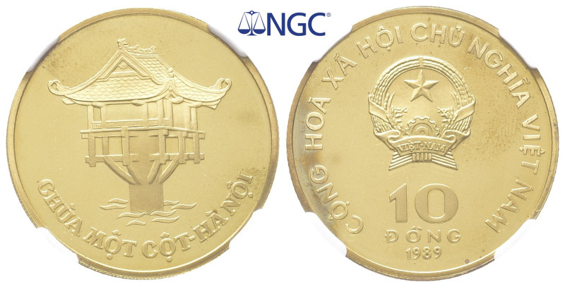 Vietnam, 10 Dong 1989. K/M 38. Polierte Platte. Im Plastikholder der NGC mit der...