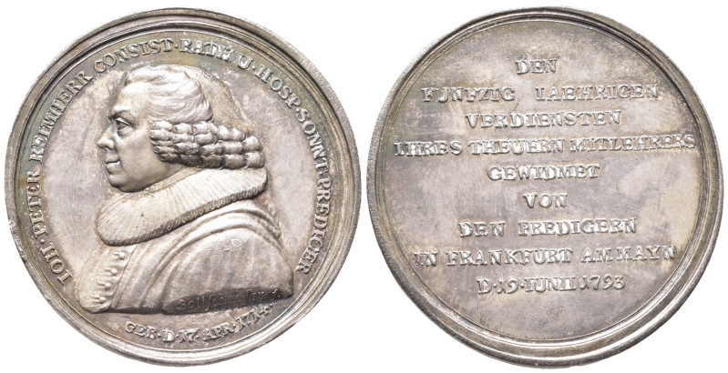 Frankfurt, Stadt, Silbermedaille 1793, von J. H. Boltschauser, auf das 50-jährig...