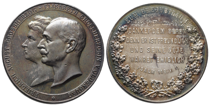 Oldenburg, Friedrich August 1900-1918, Silbermedaille o. J. (graviert 1913) von ...