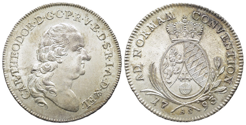 Pfalz, Karl Theodor 1743-1799, 1/2 Konv.-Taler 1793, Mannheim. 14,01 g. Sehr sel...