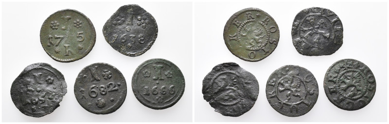 Rostock, Stadt, kl. Konvolut von 1 Pfennig Stücken. Enthalten sind: 1638, 1654, ...