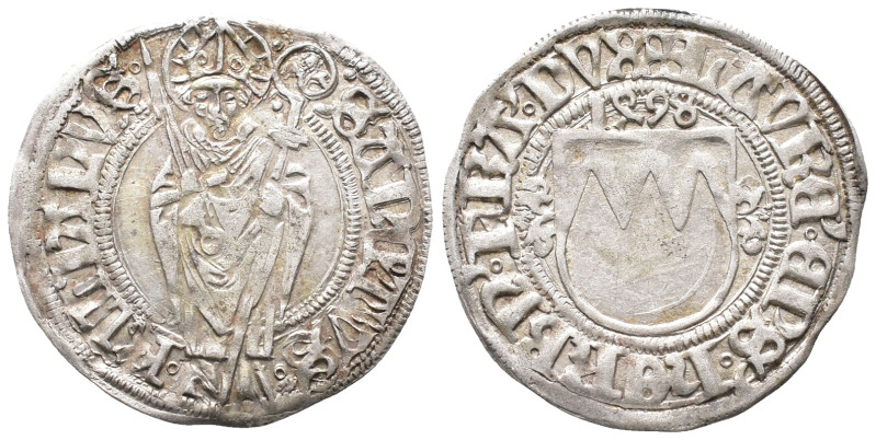 Würzburg, Lorenz von Bibra 1495-1519, Schilling 1498. 2,19 g. Helmschrott 7, Lev...