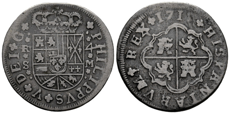 Philip V (1700-1746). 4 reales. 1718. Sevilla. M. (Cal-1222). Ag. 10,24 g. Almos...