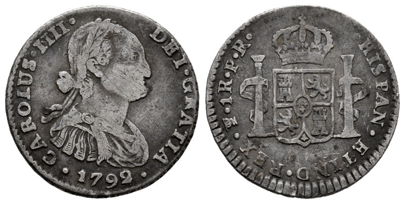 Charles IV (1788-1808). 1 real. 1792/1. Potosi. PR. (Cal-462). Ag. 3,15 g. First...