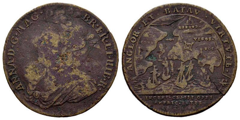 Great Britain. Anna. Medal. 1702. Battle of Vigo. Ae. 3,58 g. Thin crack. F/Choi...