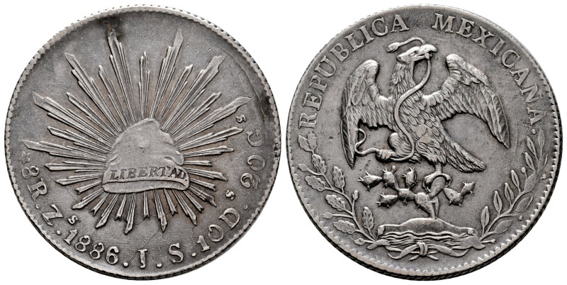 Mexico. 8 reales. 1886. Zacatecas. JS. (Km-377.13). Ag. 26,98 g. Almost XF. Est....