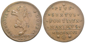 Bologna - Stato Pontificio - Pio VI, Braschi (1775-1799) - 2 Baiocchi 1796 - Legenda "PIVS" - Muntoni 248a Var. II - CNI 337 - RR MOLTO RARA - Cu - gr...