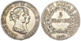 Lucca - Elisa Bonaparte e Felice baciocchi (1805-1814) - 5 Franchi 1807 - Ag - 24,71 g - MIR 244/3; CNI 10 - lucidata

BB

SPEDIZIONE SOLO IN ITAL...