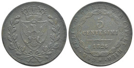 Carlo Felice (1821-1831) - 5 Centesimi 1826 Torino (P in ovale) - Cu - R2 MOLTO RARA - Mont.131.

MB/BB

SPEDIZIONE SOLO IN ITALIA - SHIPPING ONLY...
