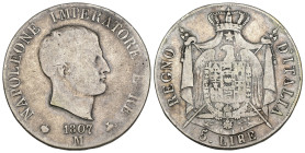 Napoleone I, Re d'Italia (1805-1814) - 5 Lire 1° Tipo 1807 Milano - Gig. 94 - Ag - gr. 25 - RARA (R)

MB

SPEDIZIONE SOLO IN ITALIA - SHIPPING ONL...