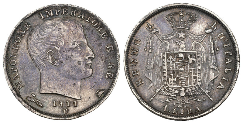 Napoleoene I, Re d'Italia (1805-1814) - 1 Lira 1811 - Zecca di Bologna - Ag - gr...