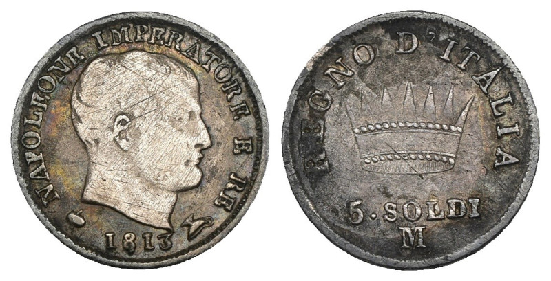 Napoleone I, Re d'Italia (1805-1814) - 5 Soldi 1813, Milano - Gig.195 - Ag

MB...