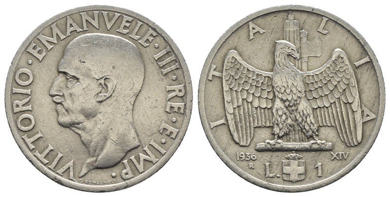 Vittorio Emanuele III (1900-1943) - 1 Lira 1936 Impero, Anno XIV - Rara - Ni - G...