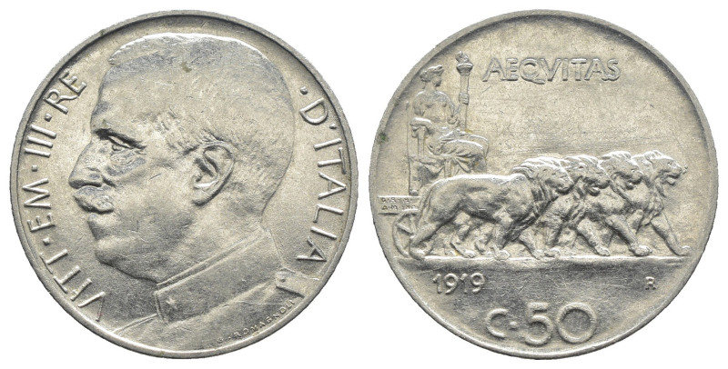 Vittorio Emanuele III (1900-1943) - 50 Centesimi Leoni 1919 - C/ liscio - NC - G...