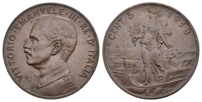 Vittorio Emanuele III (1900-1943) - 5 Centesimi 1918 "Italia su Prora" - Cu (Mon...