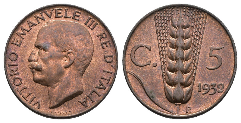 Vittorio Emanuele III (1900-1943) 5 Centesimi 1932 "Spiga" del II° Tipo - Gig. 2...