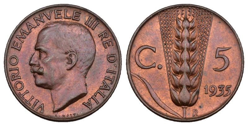 Vittorio Emanuele III (1900-1943) - 5 Centesimi Spiga 1935 - rame rosso - Cu (Mo...