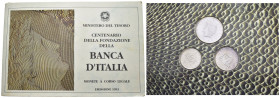 Monetazione in lire (1946-2001) - Trittico di monete 1993 Centenario della Fondazione della Banca d'Italia - 500 Lire, 200 Lire e 100 Lire in Ag - in ...
