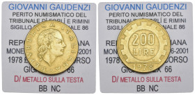 Repubblica Italiana - Monetazione in lire (1946-2001) 200 Lire Lavoro 1978 - Gigante 66 - Cartellino Gaudenzi D/ metallo sulla testa, BB, NC

BB

...