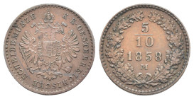 Impero austriaco - Francesco Giuseppe I (1848-1916) - 5/10 Kreuzer 1858 M - KM# 2182

BB/SPL

SPEDIZIONE SOLO IN ITALIA - SHIPPING ONLY IN ITALY