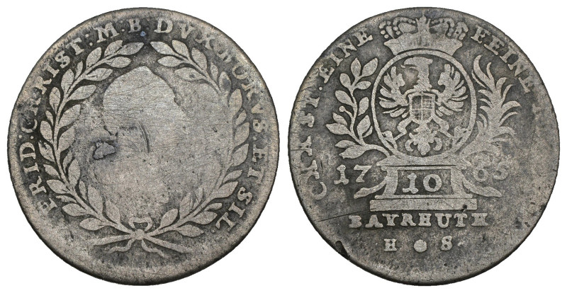 Stati Tedeschi, Brandeburgo-Bayreuth - 10 Kreuzer 1765 - Ag - Gr. 3 - Wilm.# 808...