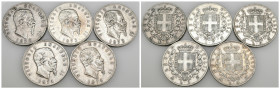 Regno d'Italia - Vittorio Emanuele II - Lotto di 5 monete da 5 Lire - anni vari - Ag

SPEDIZIONE SOLO IN ITALIA - SHIPPING ONLY IN ITALY