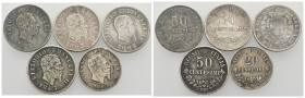 Regno d'Italia - Vittorio Emanuele II (1861-1878) - Lotto di 5 monete da 50 Centesimi 1963 - Zecche e tipologie varie - Ag

med. qBB/BB

SPEDIZION...