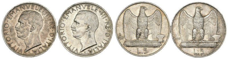 Regno d'Italia - Vittorio Emanuele III (1900-1943) - Lotto di 2 monete 5 lire Aq...