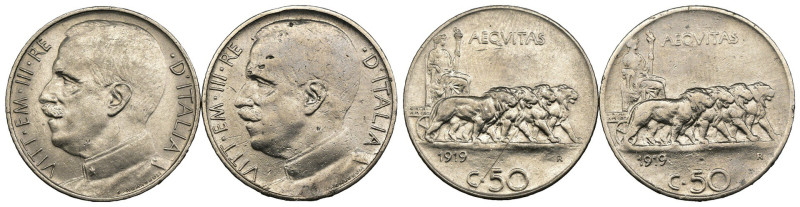 Regno d'Italia - Vittorio Emanuele III (1900-1943) - Lotto di 2 monete da 50 Cen...