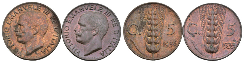 Regno d'Italia - Vittorio Emanuele III (1900-1943) - Lotto di 2 monete da 5 Cent...