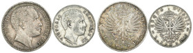 Regno d'Italia - Vittorio Emanuele III (1900-1943) - Lotto di 2 monete; 2 Lire 1905 Aquila Sabauda (mBB); 1 Lira 1905 Aquila Sabauda (BB) - R2 (MOLTO ...