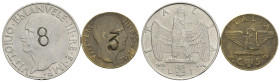 Regno d'Italia - Vittorio Emanuele III (1900-1943) - Lotto 2 monete: 1 Lira Impero 1939, 5 Centesimi 1942 con contromarche

SPEDIZIONE SOLO IN ITALI...