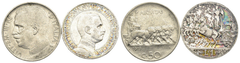 Regno d'Italia - Vittorio Emanuele III - Lotto di 2 Monete da 1 Lira e 50 Centes...