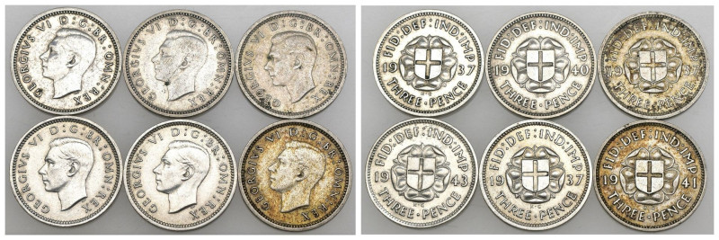 Regno Unito - Giorgio VI (1936-1952) - Lotto di 6 monete da 3 pence - anni vari...