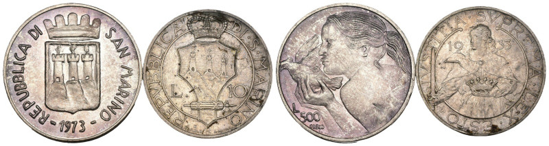 San Marino - Lotto di 2 monete composto da: 500 Lire 1973 e 10 Lire 1933 - Ag
...