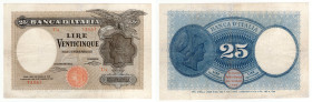 Regno d'Italia - Vittorio Emanuele III - 25 Lire "Aquila con Bandiera Sabauda" - Contrassegni: Testina/Decreto - Firme: Canovai/Sacchi - Emissione: 22...