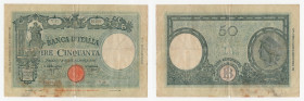 Repubblica Sociale Italiana - 50 Lire "Barbetti" modificato senza matrice I - Contrassegni: Testina/BI - Firme: Azzolini/urbini - Emissione: 08/10/194...